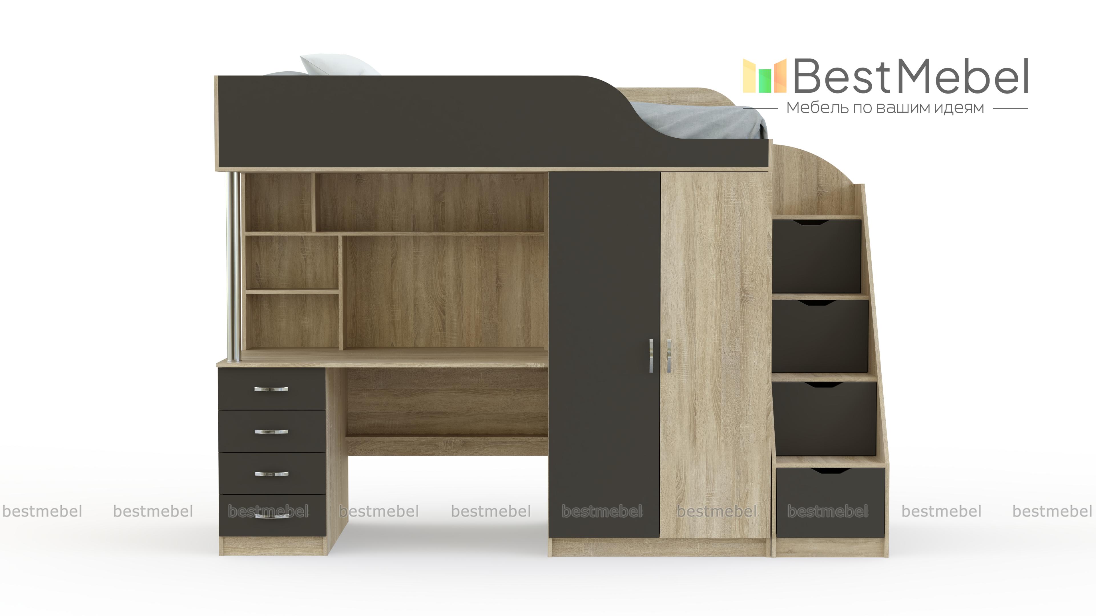 Кровать-чердак с рабочей зоной Мираж К7-4 BMS - Фото